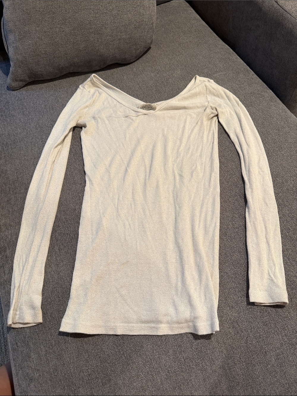 Michael Stars Off-White Ribbed Long Sleeve Scoop Tee